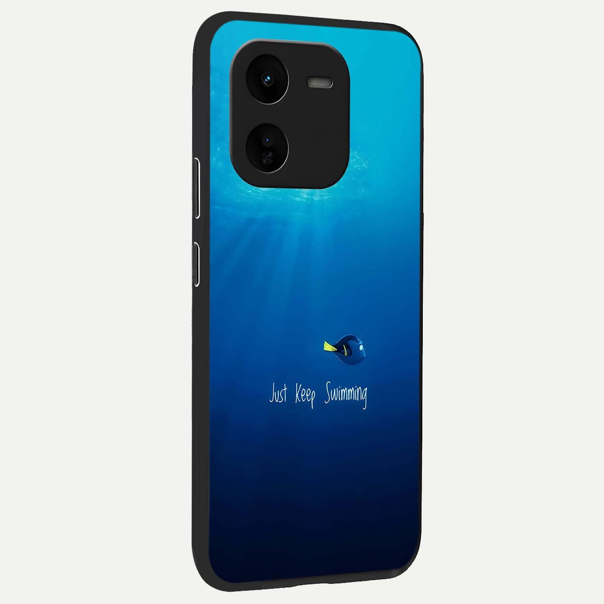 Just Keep Swimming back cover For iQOO Z9x 5G slim fit glass case with vibrant aesthetic design