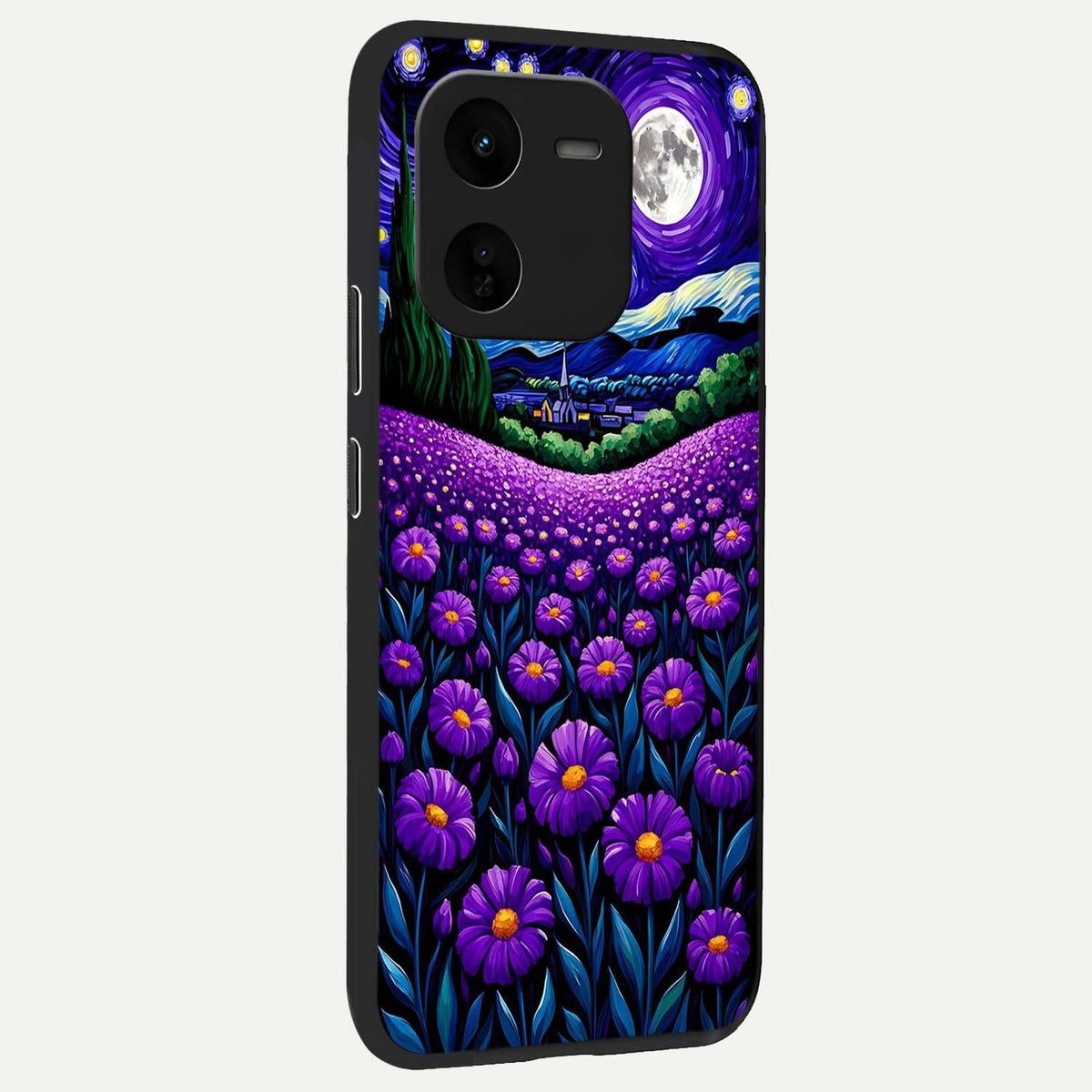 Lavender Moon Field back cover For iQOO Z9x 5G slim fit glass case with vibrant aesthetic design
