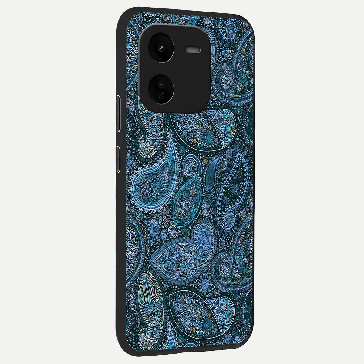 Midnight Paisley Glow back cover For iQOO Z9x 5G slim fit glass case with vibrant aesthetic design