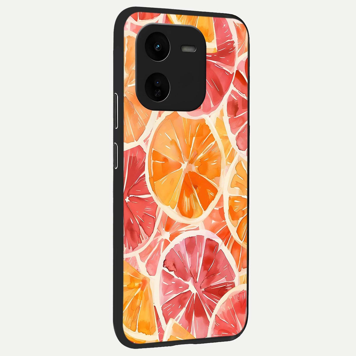 Orange Fruits Pattern back cover For iQOO Z9x 5G slim fit glass case with vibrant aesthetic design