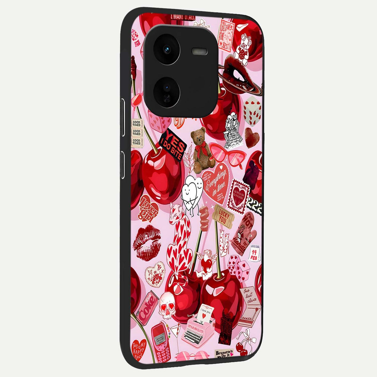 Sweet Cherry Chaos back cover For iQOO Z9x 5G slim fit glass case with vibrant aesthetic design
