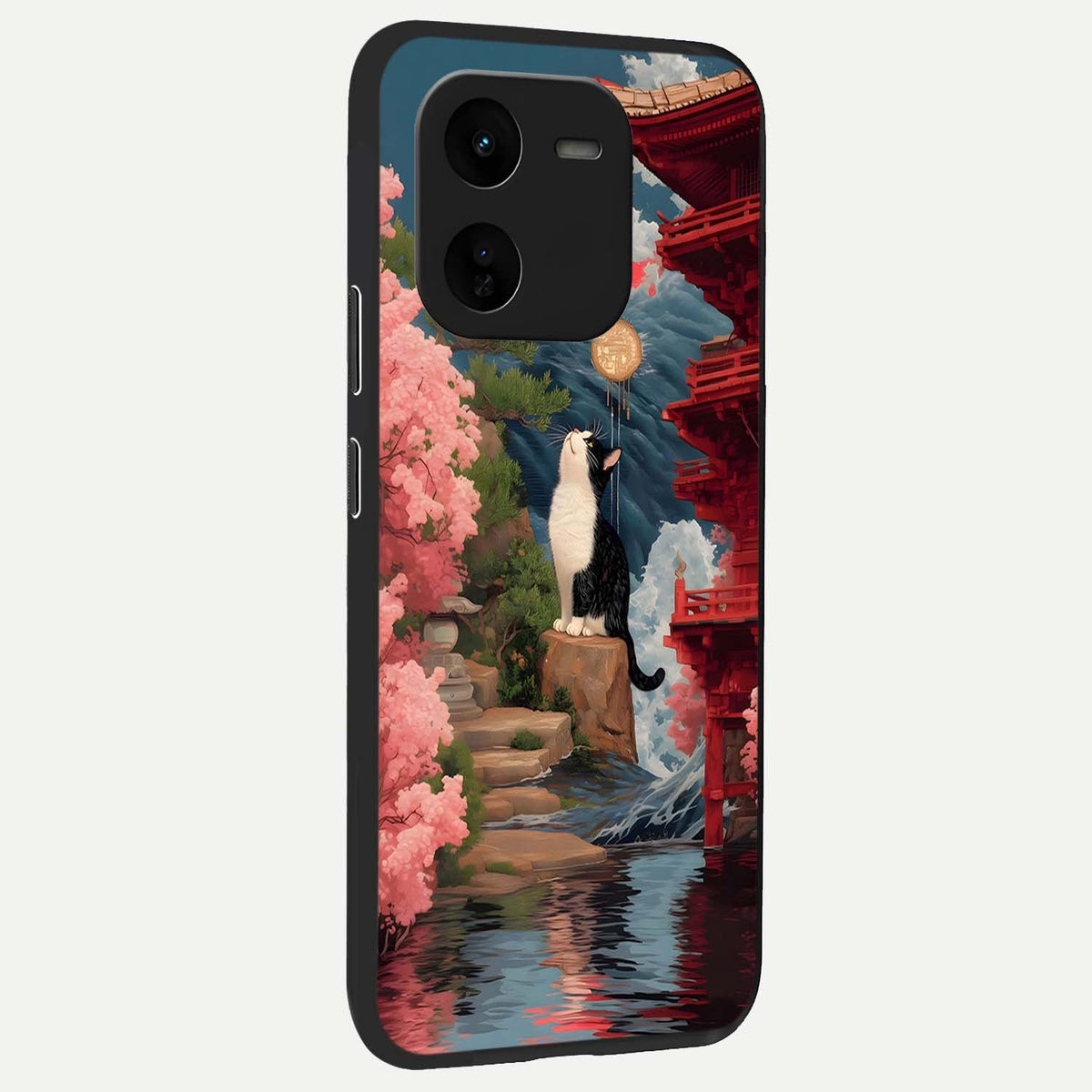 Temple Cat Scenery back cover For iQOO Z9x 5G slim fit glass case with vibrant aesthetic design