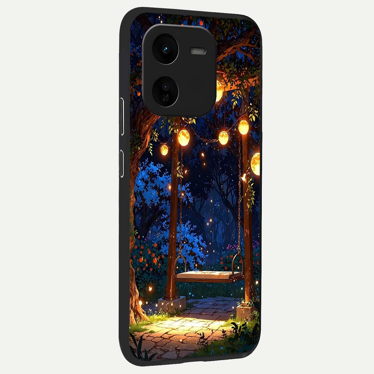 Twilight Garden Swing back cover For iQOO Z9x 5G slim fit glass case with vibrant aesthetic design