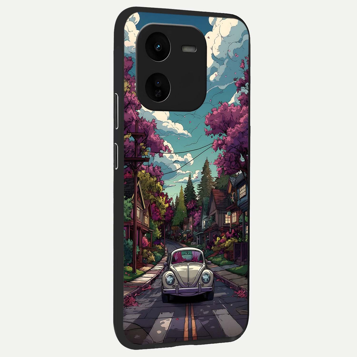 Vintage Street Drive back cover For iQOO Z9x 5G slim fit glass case with vibrant aesthetic design