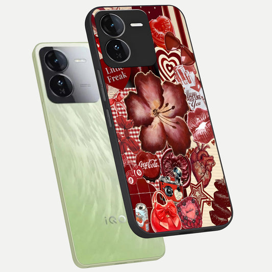 Aesthetic Little Freak phone case For iQOO Z9 showing premium glass back cover with detailed artwork