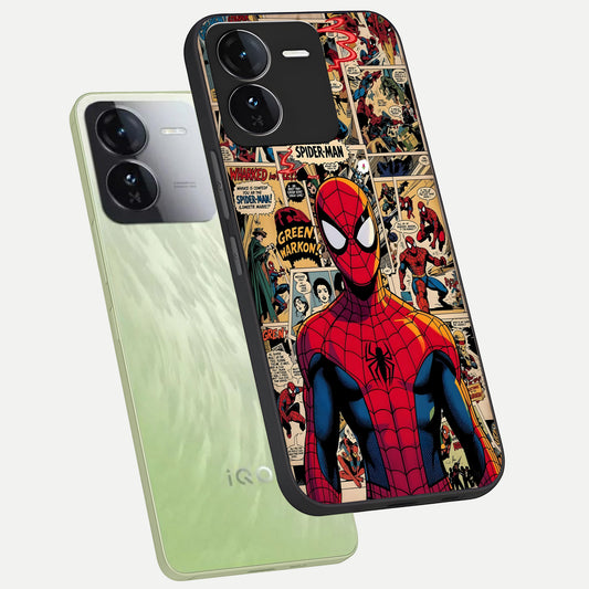Aesthetic Spider phone case For iQOO Z9 showing premium glass back cover with detailed artwork