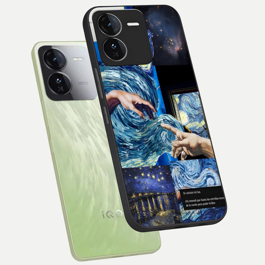 Aesthetic Vando Hands phone case For iQOO Z9 showing premium glass back cover with detailed artwork
