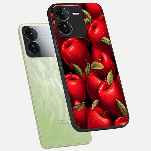 Apple Pattern phone case For iQOO Z9 showing premium glass back cover with detailed artwork