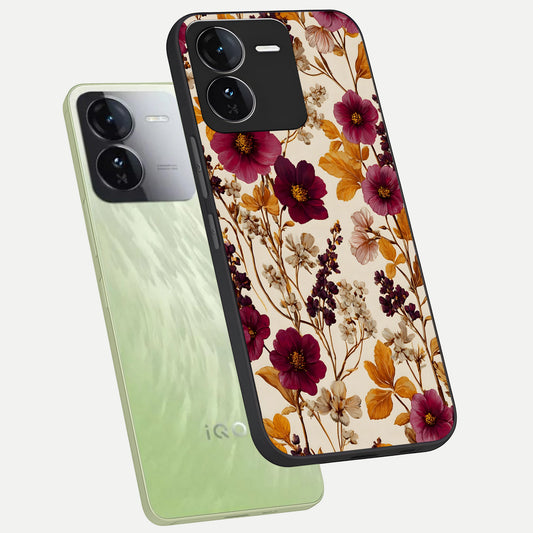 Autumn Wine Bloom phone case For iQOO Z9 showing premium glass back cover with detailed artwork