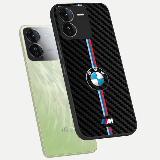 BMW Pattern phone case For iQOO Z9 showing premium glass back cover with detailed artwork