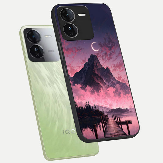 Beautiful Mountain View phone case For iQOO Z9 showing premium glass back cover with detailed artwork