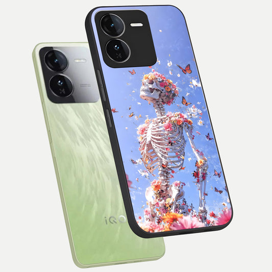 Bloom Beyond Bones phone case For iQOO Z9 showing premium glass back cover with detailed artwork