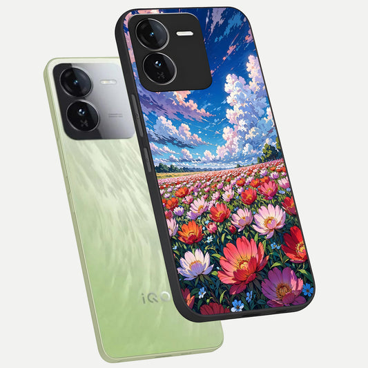 Blossom Sky Field phone case For iQOO Z9 showing premium glass back cover with detailed artwork