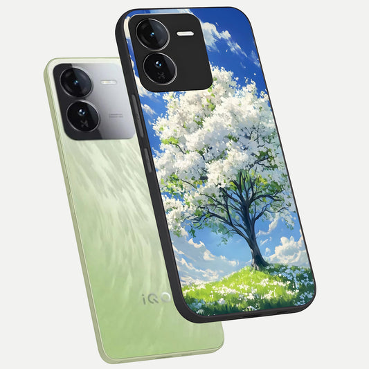 Blossom Sky Serenity phone case For iQOO Z9 showing premium glass back cover with detailed artwork