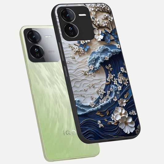 Blossom Wave Art phone case For iQOO Z9 showing premium glass back cover with detailed artwork