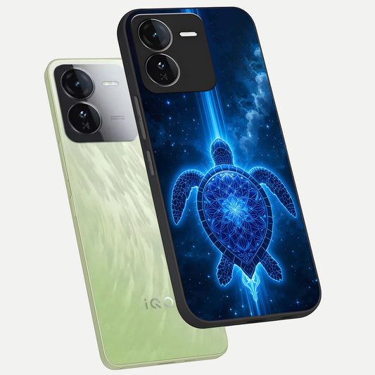 Blue Galaxy Turtle phone case For iQOO Z9 showing premium glass back cover with detailed artwork