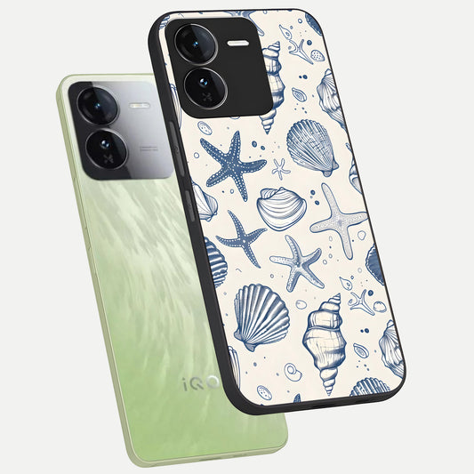 Blue Ocean Outline phone case For iQOO Z9 showing premium glass back cover with detailed artwork