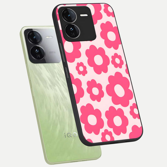 Blush Flower Pop phone case For iQOO Z9 showing premium glass back cover with detailed artwork