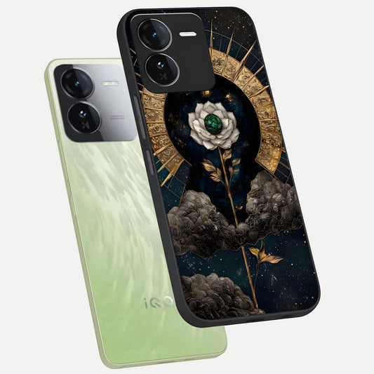 Celestial Lotus Morang phone case For iQOO Z9 showing premium glass back cover with detailed artwork