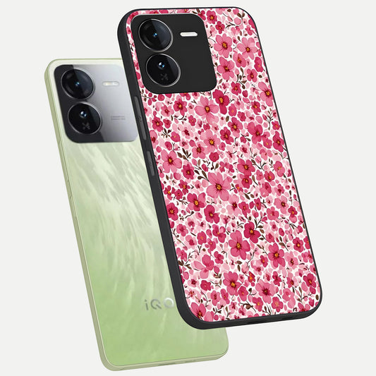 Cherry Blossom Charm phone case For iQOO Z9 showing premium glass back cover with detailed artwork