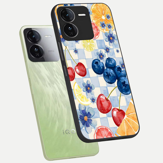 Citrus Bloom Joy phone case For iQOO Z9 showing premium glass back cover with detailed artwork