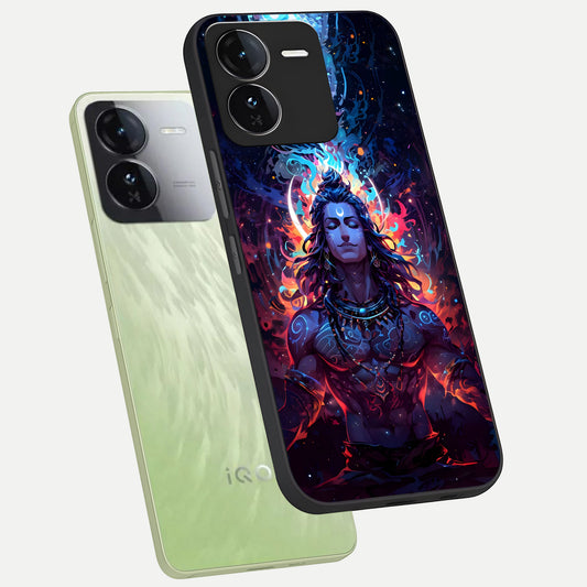 Divine Fire Shiv phone case For iQOO Z9 showing premium glass back cover with detailed artwork
