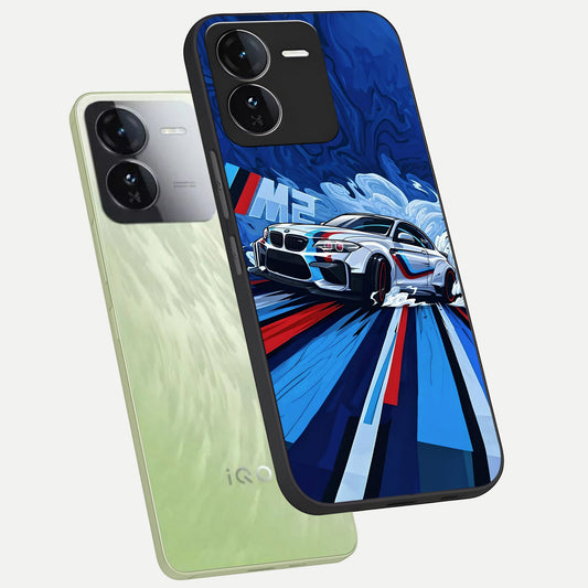 Drift Power Rush phone case For iQOO Z9 showing premium glass back cover with detailed artwork