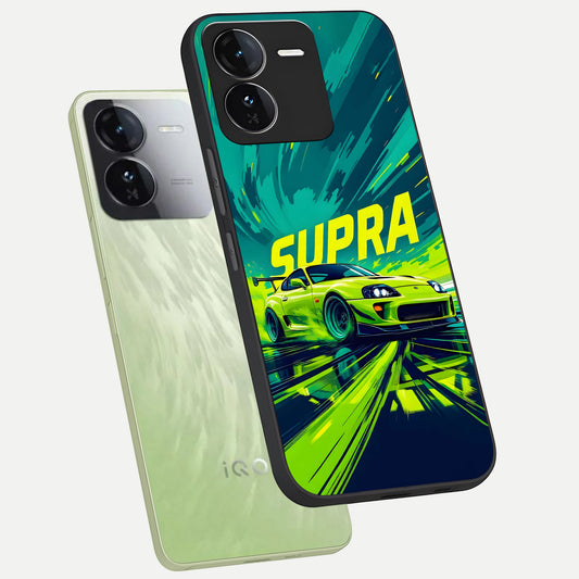 Electric Supra Thunder phone case For iQOO Z9 showing premium glass back cover with detailed artwork