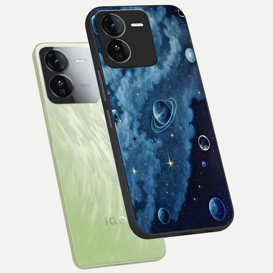 Galaxy Dream Space phone case For iQOO Z9 showing premium glass back cover with detailed artwork