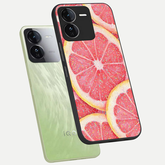 Glitter Grapefruit phone case For iQOO Z9 showing premium glass back cover with detailed artwork