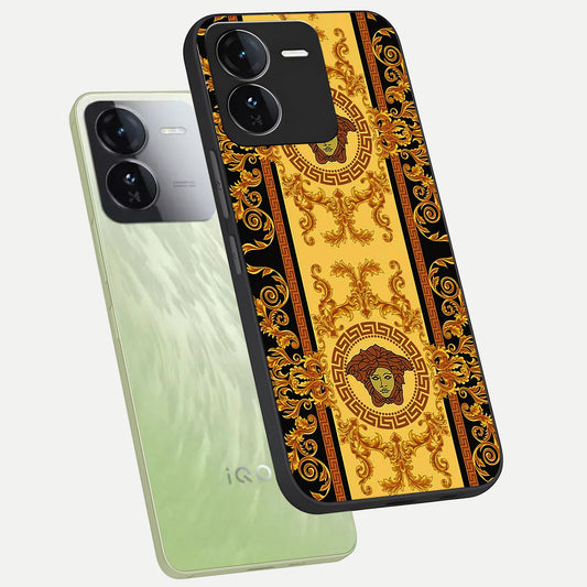 Golden Royal Heritage phone case For iQOO Z9 showing premium glass back cover with detailed artwork