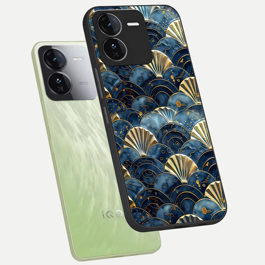 Golden Wave Luxe phone case For iQOO Z9 showing premium glass back cover with detailed artwork