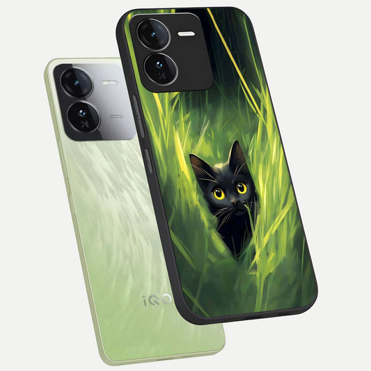 Hidden Cat Whisper phone case For iQOO Z9 showing premium glass back cover with detailed artwork