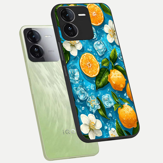 Ice Cube With Orange phone case For iQOO Z9 showing premium glass back cover with detailed artwork