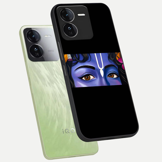 Krishna Eye phone case For iQOO Z9 showing premium glass back cover with detailed artwork