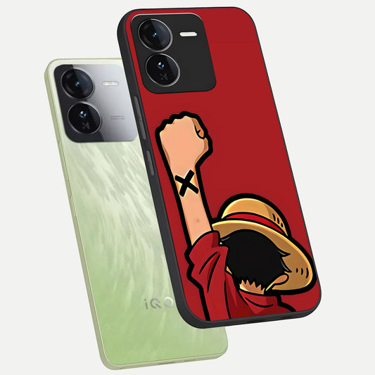Luffy X Spirit phone case For iQOO Z9 showing premium glass back cover with detailed artwork