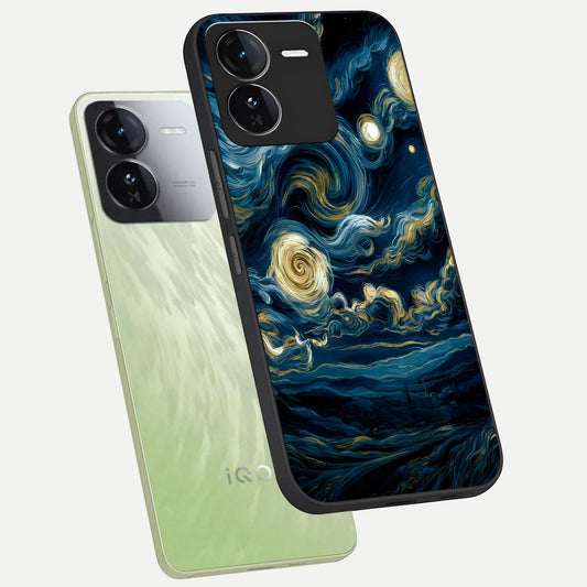 Midnight Sky Whirl phone case For iQOO Z9 showing premium glass back cover with detailed artwork