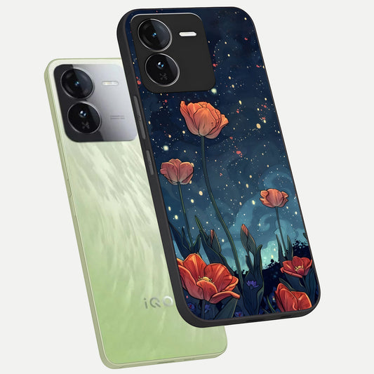 Midnight Tulip Glow phone case For iQOO Z9 showing premium glass back cover with detailed artwork