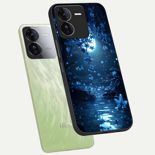 Moonlight Petal Dream phone case For iQOO Z9 showing premium glass back cover with detailed artwork