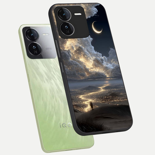 Moonlight Spark Path phone case For iQOO Z9 showing premium glass back cover with detailed artwork