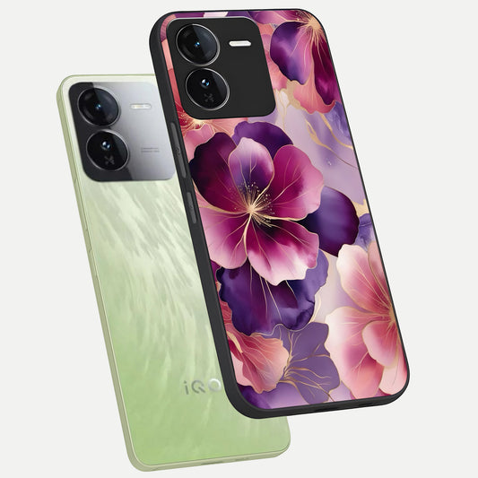 Pink Bouquet Florals phone case For iQOO Z9 showing premium glass back cover with detailed artwork