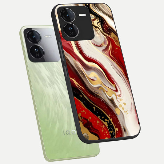 Red And White Marble phone case For iQOO Z9 showing premium glass back cover with detailed artwork