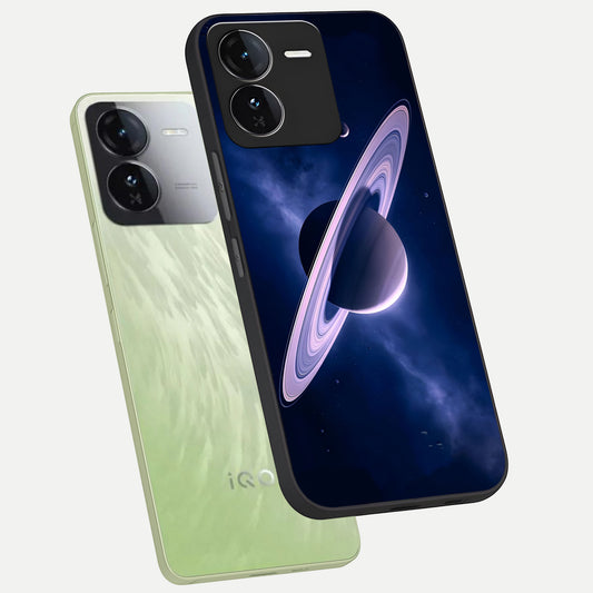 Saturn Ring Mystique phone case For iQOO Z9 showing premium glass back cover with detailed artwork