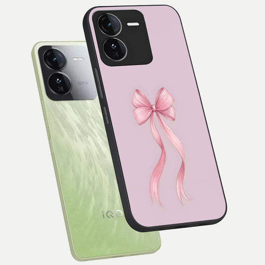 Soft Blush Bow phone case For iQOO Z9 showing premium glass back cover with detailed artwork