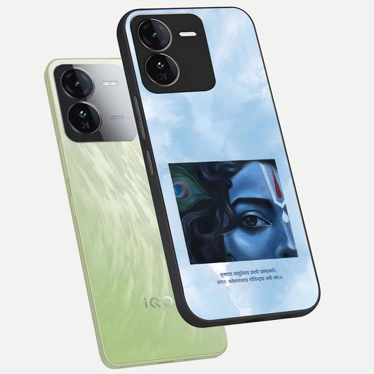Spiritual Krishna phone case For iQOO Z9 showing premium glass back cover with detailed artwork