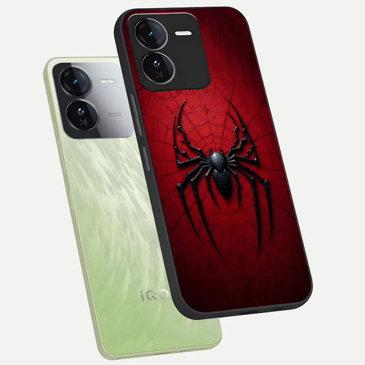 Superhero Web Emblem phone case For iQOO Z9 showing premium glass back cover with detailed artwork