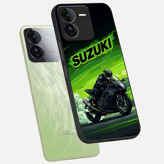 Suzuki Speed Beast phone case For iQOO Z9 showing premium glass back cover with detailed artwork