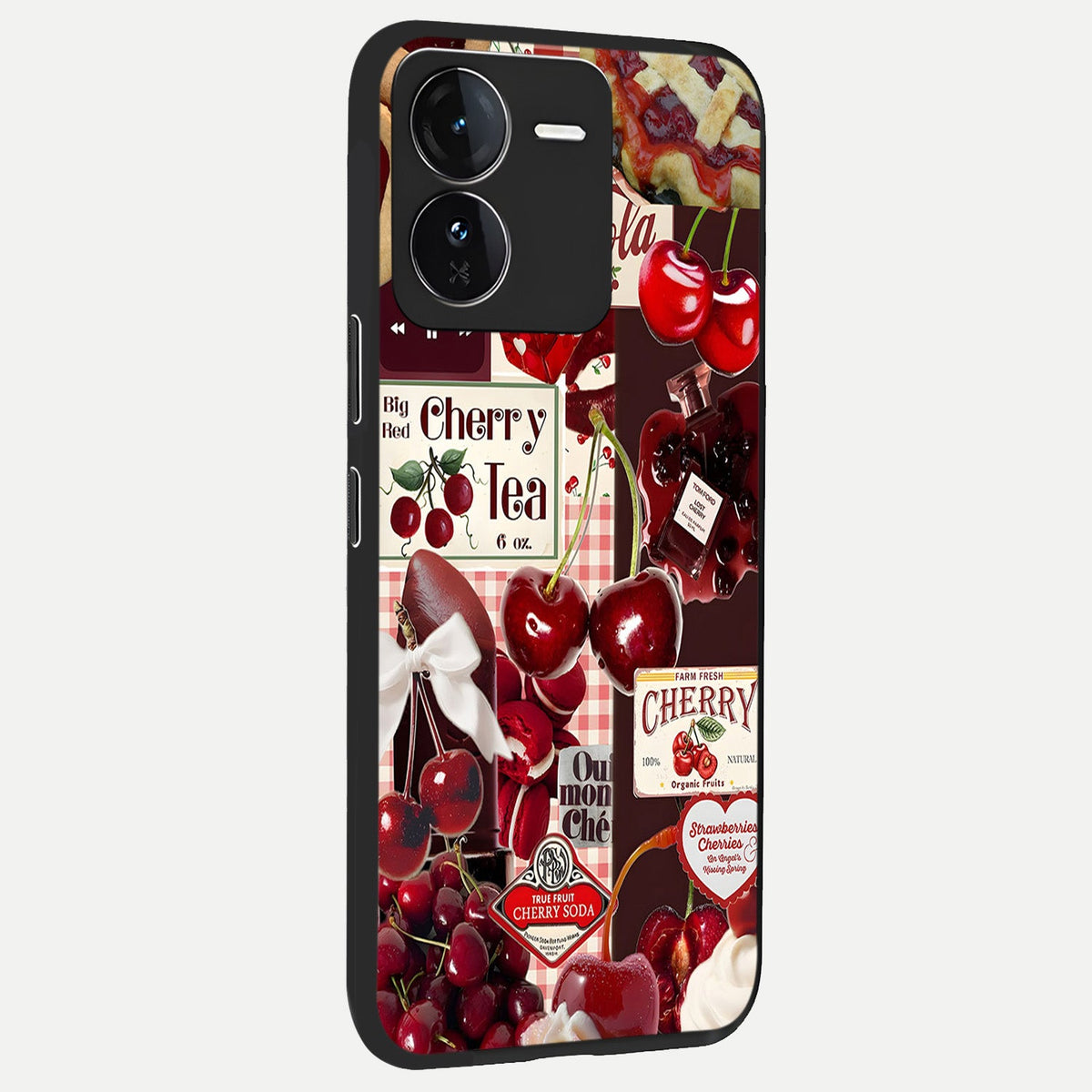 Aesthetic Cherry Tea back cover For iQOO Z9 slim fit glass case with vibrant aesthetic design