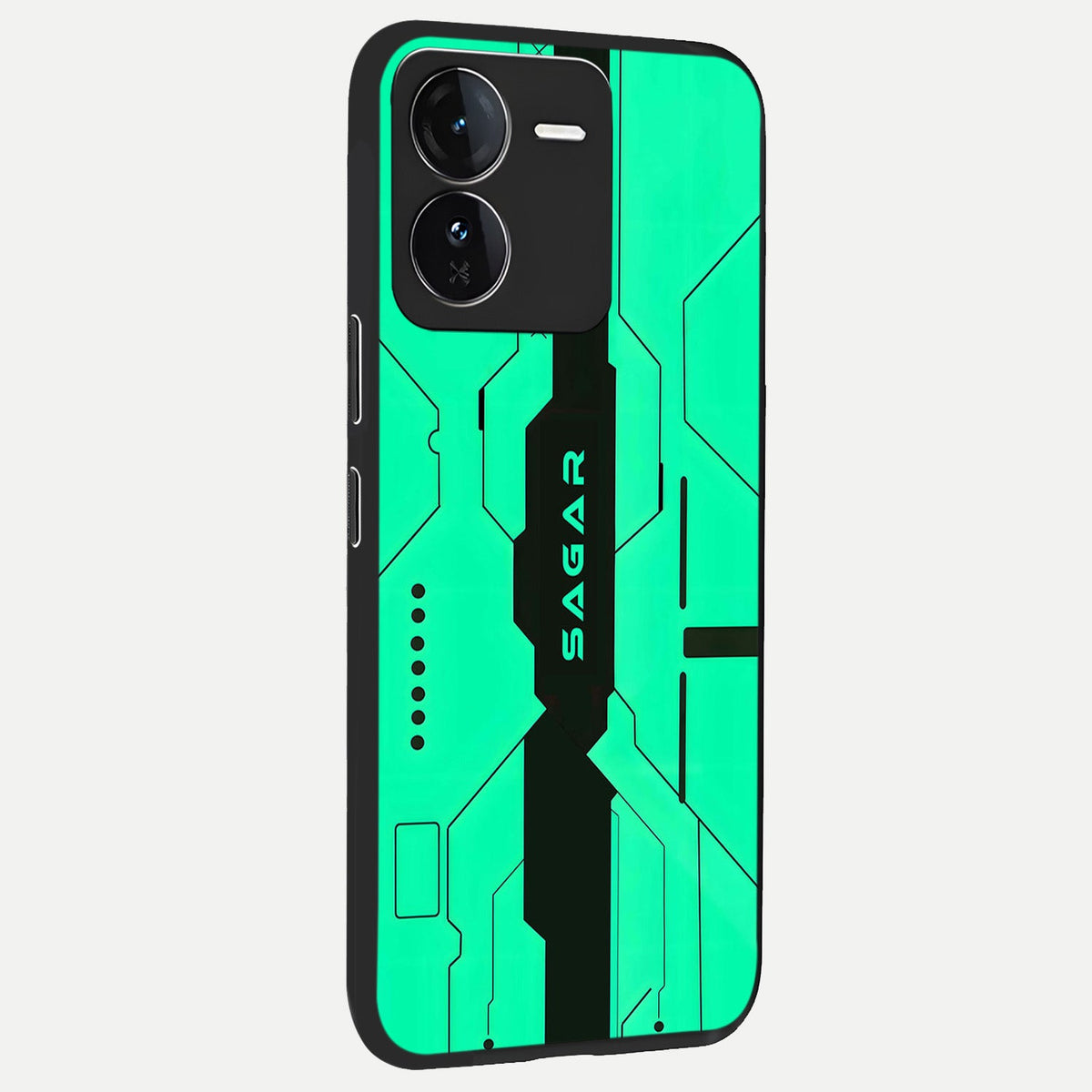 Aqua Tech CYBERPUNK Custom Name back cover For iQOO Z9 slim fit glass case with vibrant aesthetic design
