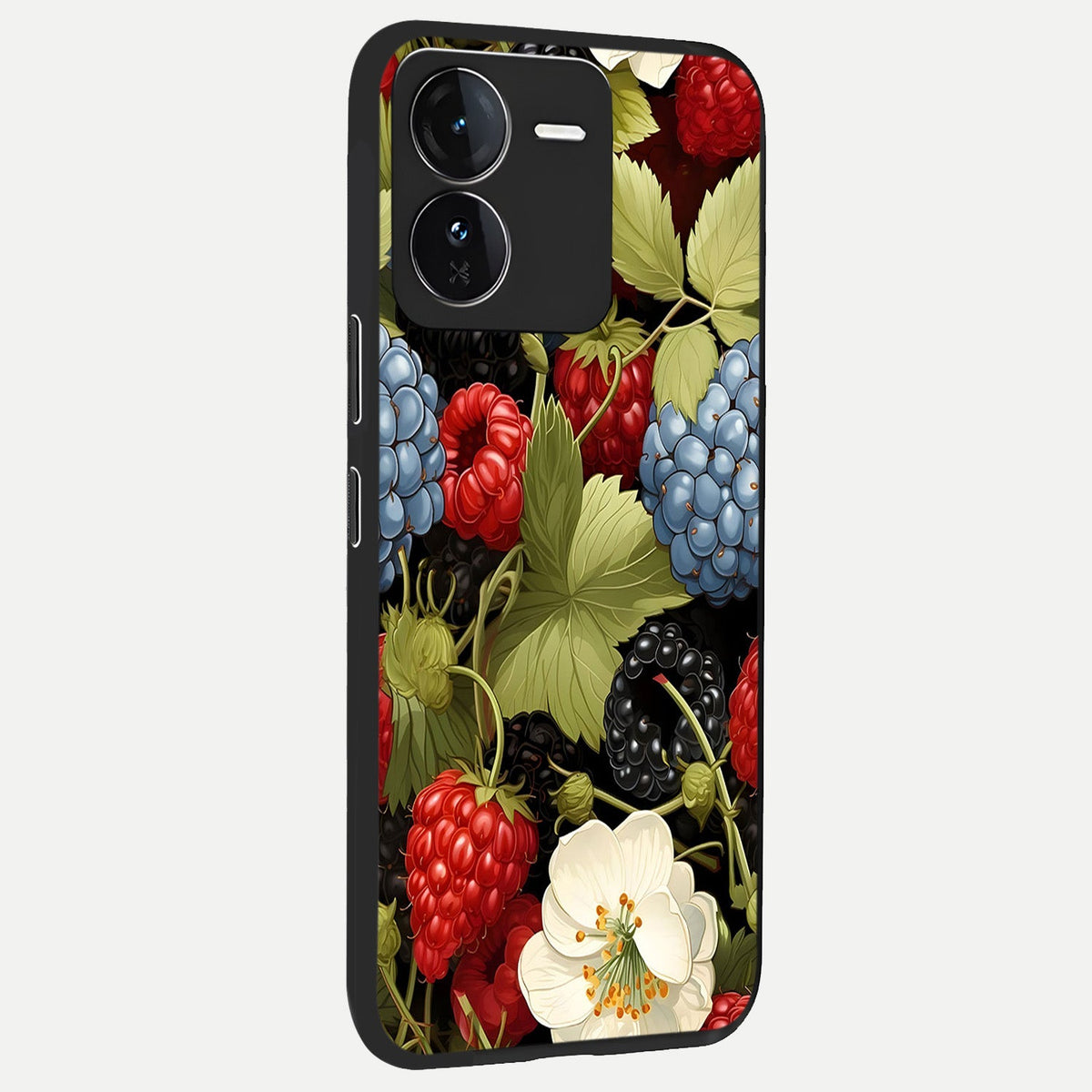 Berry Bloom Charm back cover For iQOO Z9 slim fit glass case with vibrant aesthetic design